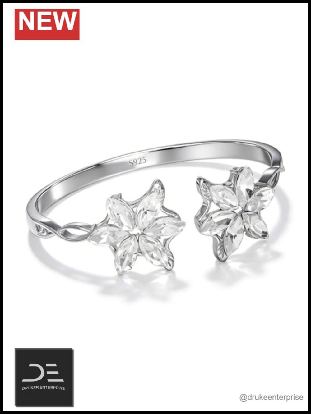 925 Sterling Silver Arwen Inspired Cuff Bracelet with Cubic Zirconia